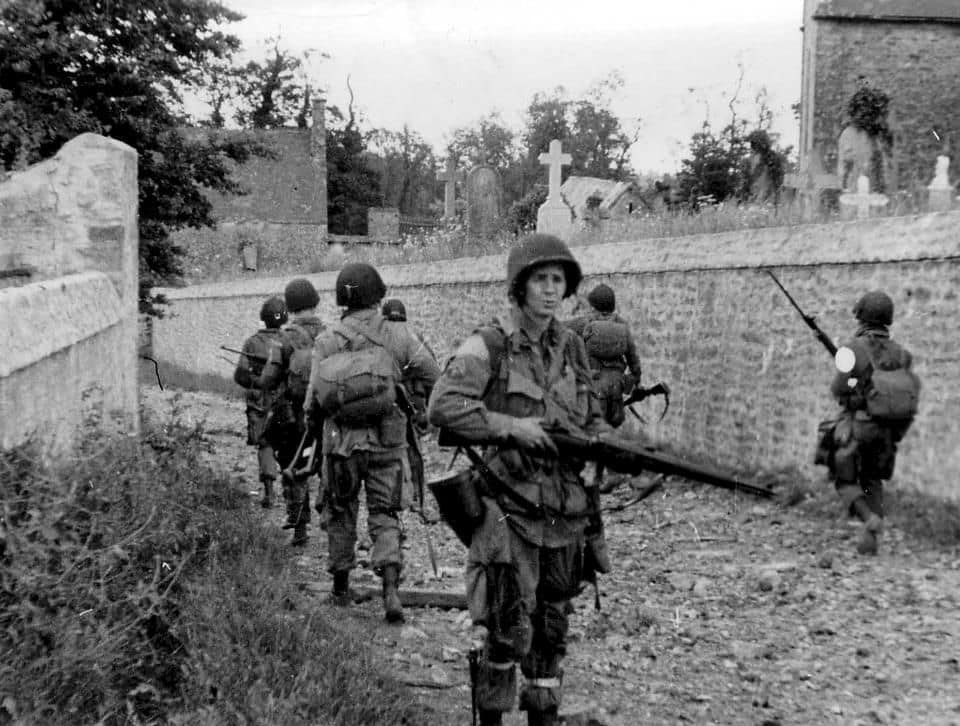 82nd Airborne Division paratroopers clearing Saint Marcouf behind Utah Beach